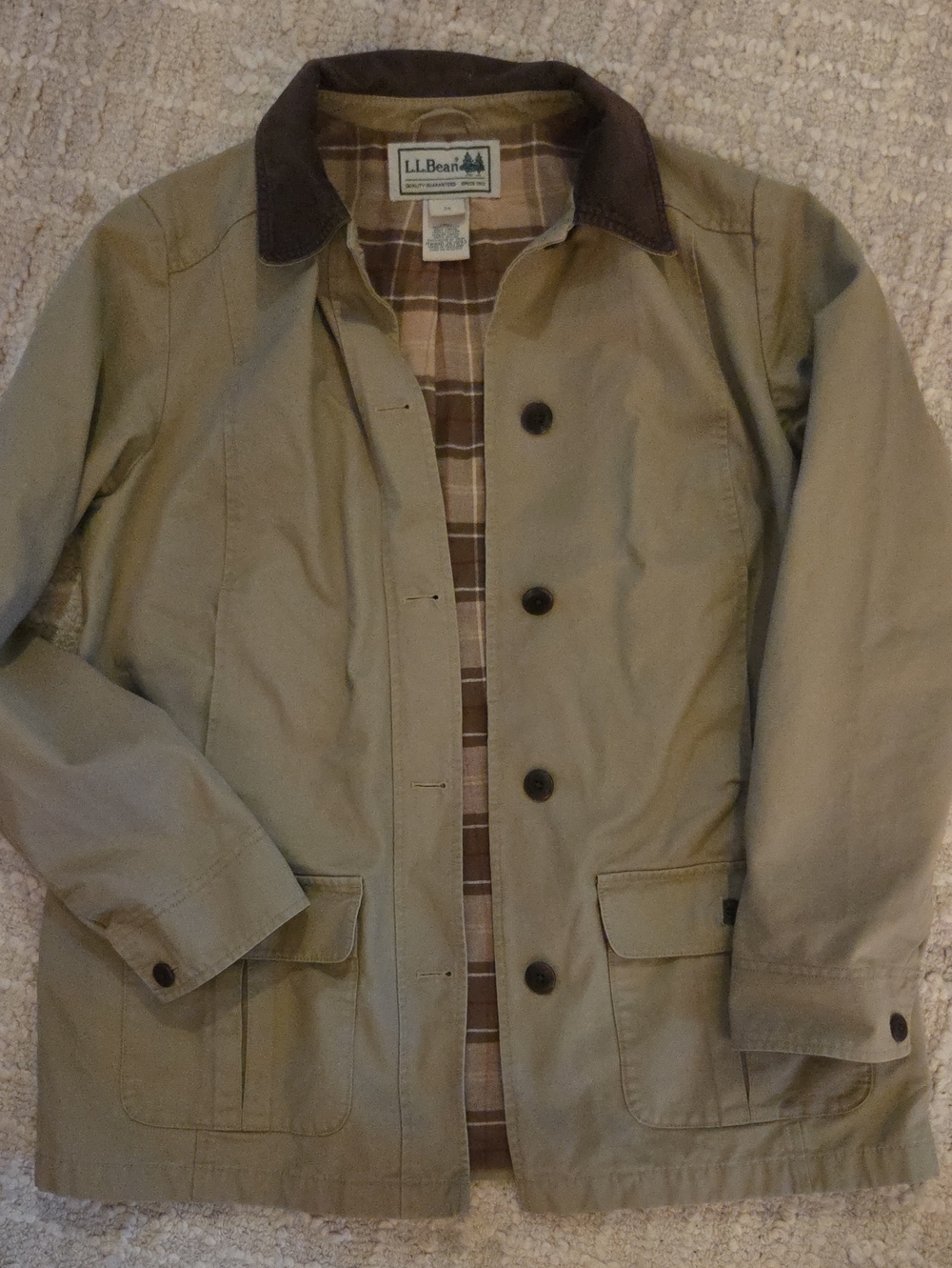 L.L. Bean Adirondack Barn Coat Tan Flannel Lined Canvas Field Jacket M